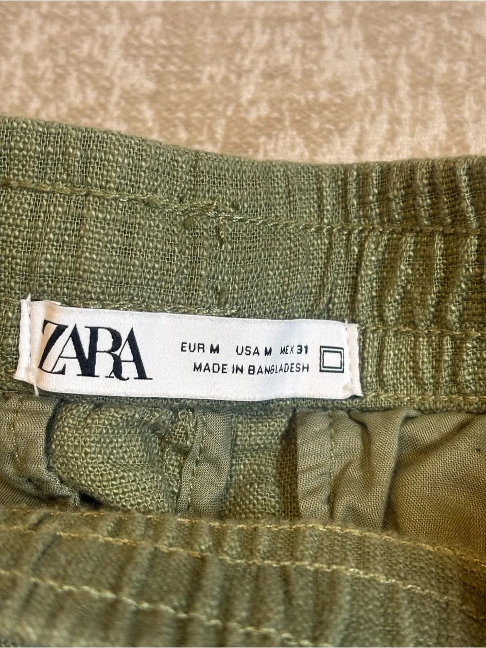 ZARA Olive Green Linen Blend Joggers Medium Cropped Ankle Pants EUC Casual Chic